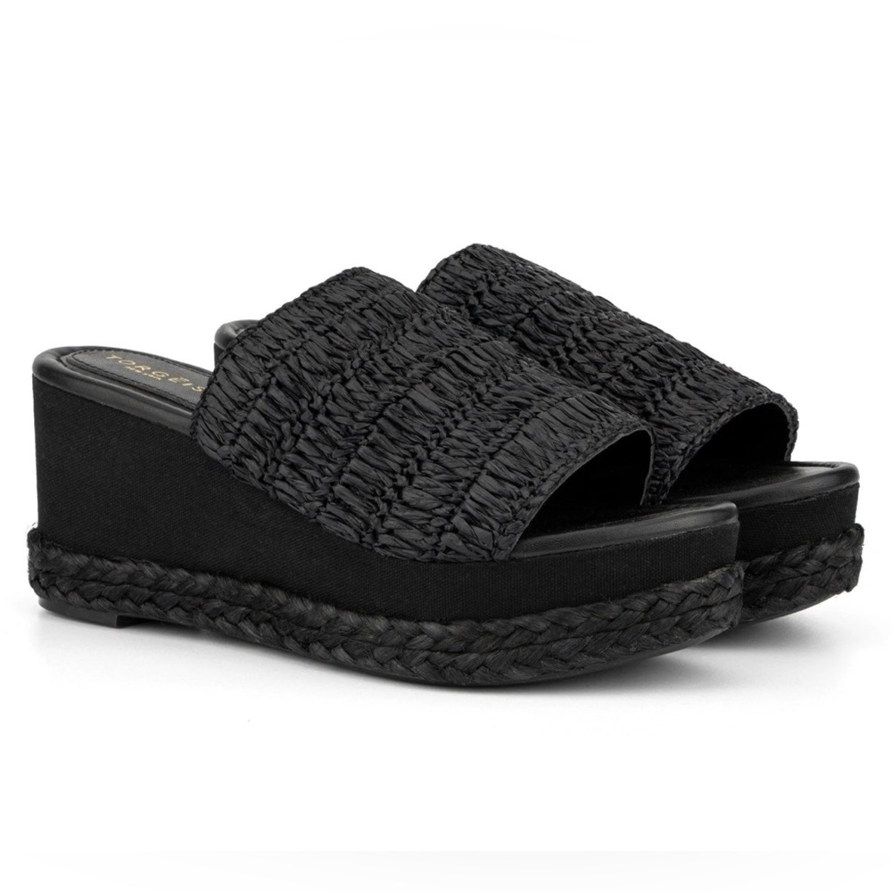 New TORGEIS New York Neith Wedge Sandals in Black Size 9.5